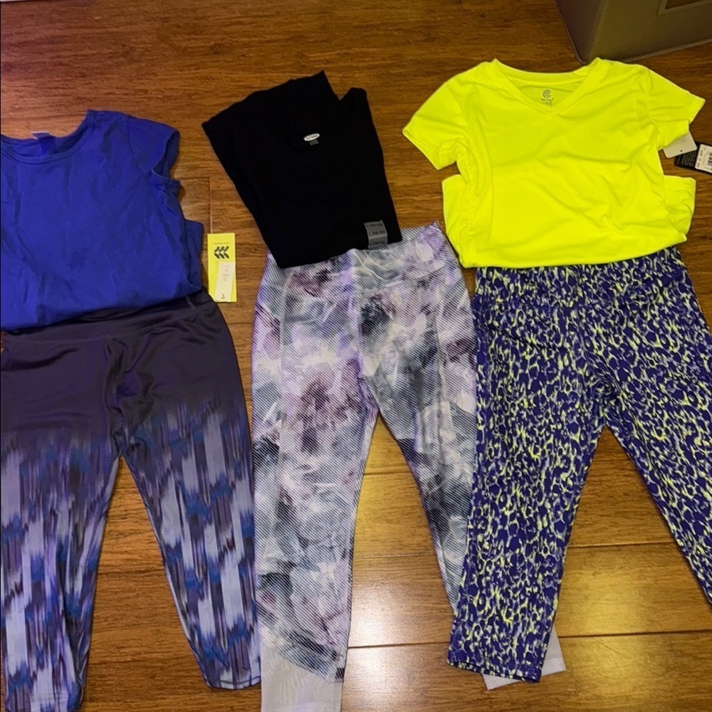 Girls Athleisure bundle: 3 tops and 3 leggings various brands large (10-12)